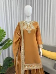 MODERN MUL CHANDERI THREAD WITH SEQUENCE WORK TOP PALAZZO WITH DUPATTA FESTIVE WEAR WHOLESALE PRICE ETHNIC GARMENT (2)