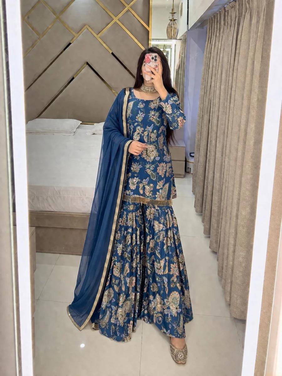 MODERN MUSLIN COTTON FLORAL DIGITAL PRINT & STONE WITH FANCY LATKAN LACE WORK TOP SHARARA WITH DUPATTA FESTIVE WEAR WHOLESALE PRICE ETHNIC GARMENT (2)
