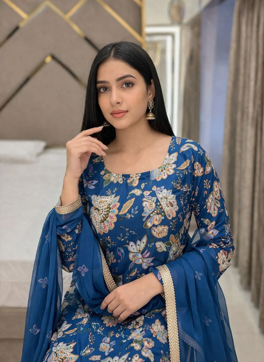 MODERN MUSLIN COTTON FLORAL DIGITAL PRINT & STONE WITH FANCY LATKAN LACE WORK TOP SHARARA WITH DUPATTA FESTIVE WEAR WHOLESALE PRICE ETHNIC GARMENT (5)