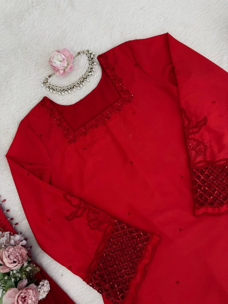 MODERN NATURAL SILK BEADS WORK TOP PALAZZO WITH DUPATTA FESTIVE WEAR WHOLESALE PRICE ETHNIC GARMENT (10)