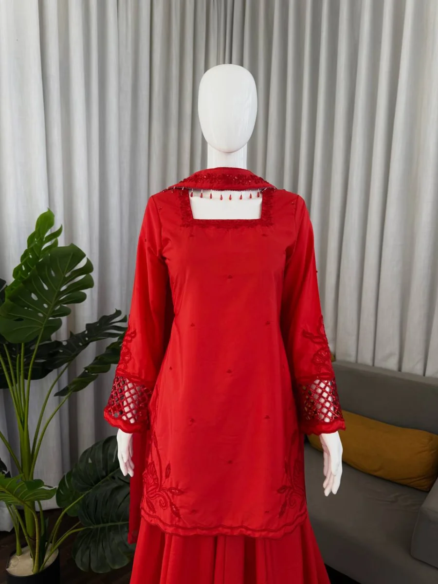 MODERN NATURAL SILK BEADS WORK TOP PALAZZO WITH DUPATTA FESTIVE WEAR WHOLESALE PRICE ETHNIC GARMENT (4)