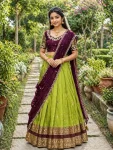 MODERN RANGOLI SILK EMBROIDERY WORK LEHENGA CHOLI WITH DUPATTA PARROT GREEN