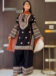 MODERN RAYON COTTON EMBROIDERY THREAD WORK TOP PALAZZO WITH DUPATTA BLACK