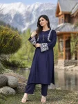 MODERN RAYON EMBROIDERY WORK CO-ORD SET NAVY BLUE