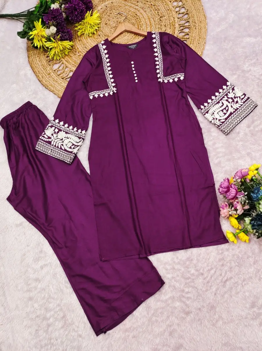 MODERN RAYON EMBROIDERY WORK CO-ORD SET DAILY WEAR WHOLESALE PRICE ETHNIC GARMENT (3)