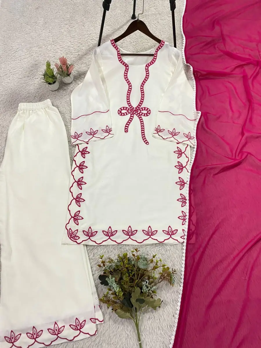 MODERN RAYON EMBROIDERY WORK TOP PALAZZO WITH DUPATTA FESTIVE WEAR WHOLESALE PRICE ETHNIC GARMENT (6)