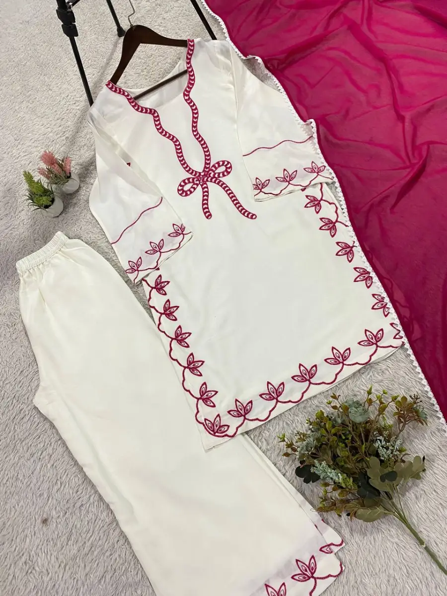 MODERN RAYON EMBROIDERY WORK TOP PALAZZO WITH DUPATTA FESTIVE WEAR WHOLESALE PRICE ETHNIC GARMENT (7)