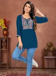 MODERN RINKAL COTTO3 EMBROIDERY WORK ONLY TOP TEAL