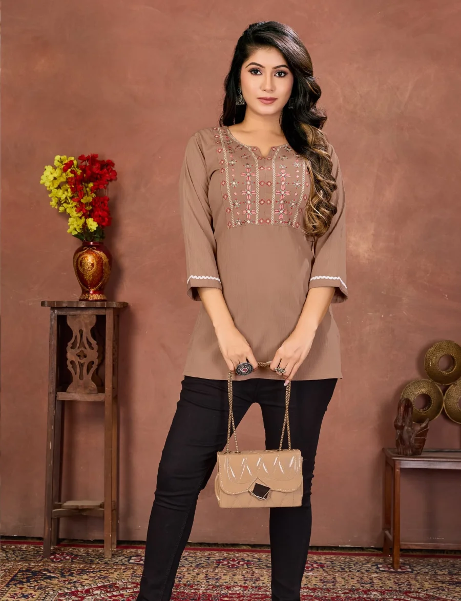 MODERN RINKAL COTTO3 EMBROIDERY WORK ONLY TOP DAILY WEAR WHOLESALE PRICE ETHNIC GARMENT (12)