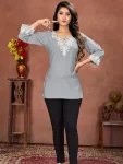 MODERN RINKAL COTTO3 EMBROIDERY WORK ONLY TOP GREY