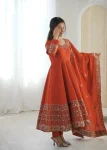MODERN ROMAN SILK EMBROIDERY SEQUENCE WORK GOWN BOTTOM WITH DUPATTA WEDDING WEAR WHOLESALE PRICE ETHNIC GARMENT (6)