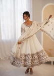 MODERN ROMAN SILK EMBROIDERY SEQUENCE WORK GOWN BOTTOM WITH DUPATTA WEDDING WEAR WHOLESALE PRICE ETHNIC GARMENT (5)
