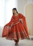 MODERN ROMAN SILK EMBROIDERY SEQUENCE WORK GOWN BOTTOM WITH DUPATTA WEDDING WEAR WHOLESALE PRICE ETHNIC GARMENT (6)