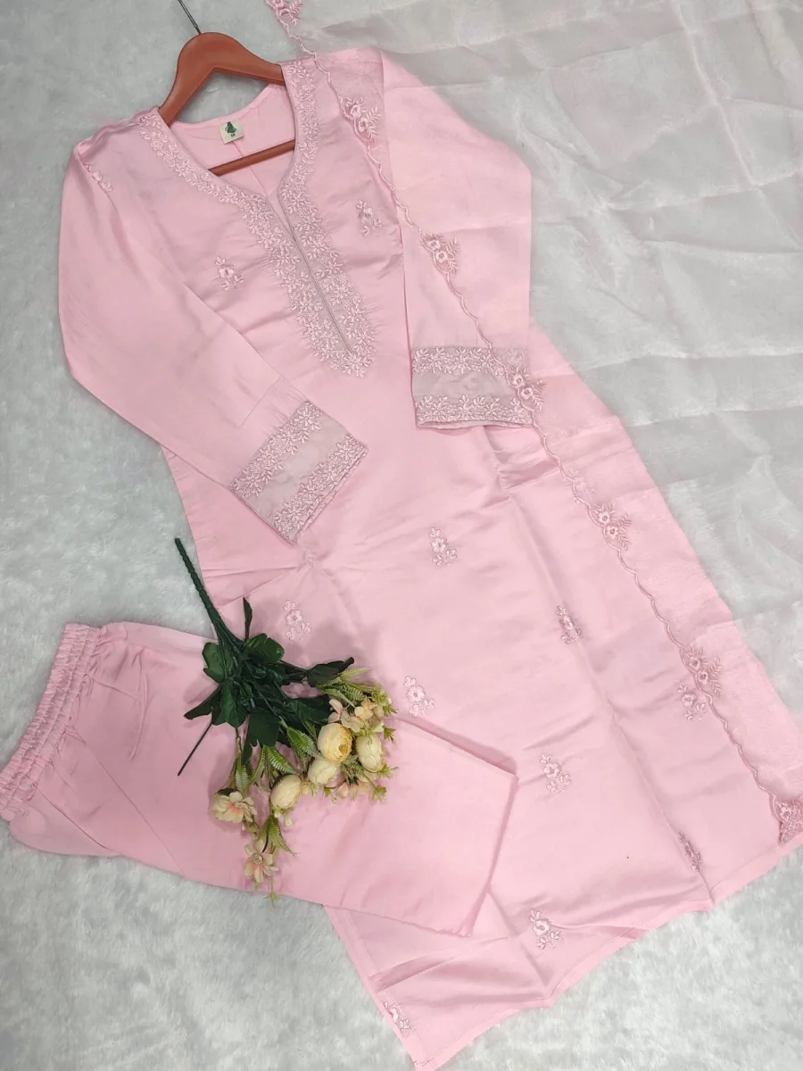 MODERN ROMAN SILK EMBROIDERY WORK TOP BOTTOM WITH DUPATTA DAILY WEAR WHOLESALE PRICE ETHNIC GARMENT (9)