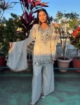 MODERN ROSE GOLD REAL MIRROR WITH EMBROIDERY WORK TOP PALAZZO WITH DUPATTA OFF WHITE