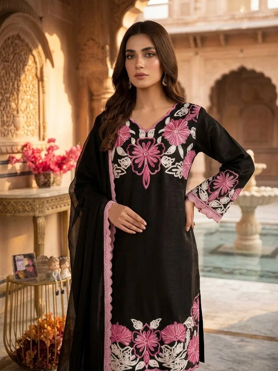 MODERN SATIN EMBROIDERY THREAD WORK TOP PATIYALA WITH DUPATTA FESTIVE WEAR WHOLESALE PRICE ETHNIC GARMENT (3)