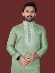 MODERN SILK EMBROIDERY WORK MEN’S KURTA PAYJAMA WEDDING WEAR WHOLESALE PRICE ETHNIC GARMENT (9)
