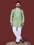 MODERN SILK EMBROIDERY WORK MEN'S KURTA PAYJAMA PISTA