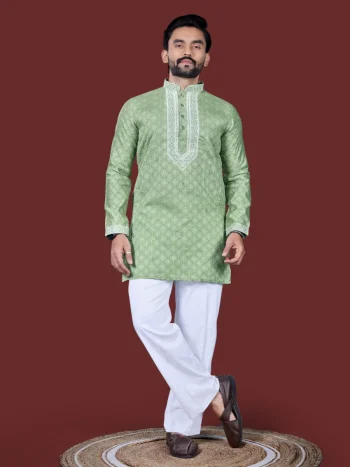 MODERN SILK EMBROIDERY WORK MEN'S KURTA PAYJAMA PISTA
