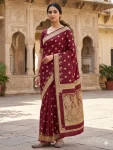 MODERN SILK FLOWERS AND MINA & ZARI WEAVING BORDER WORK SAREE WITH UNSTITCHED BLOUSE FESTIVE WEAR WHOLESALE PRICE ETHNIC GARMENT (2)