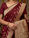 MODERN SILK FLOWERS AND MINA & ZARI WEAVING BORDER WORK SAREE WITH UNSTITCHED BLOUSE FESTIVE WEAR WHOLESALE PRICE ETHNIC GARMENT (2)