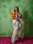 MODERN TABBY SILK FLORAL PRINT WITH BEADS AND CUTDANA HANDWORK SAREE WITH UNSTITCHED BLOUSE PARTY WEAR WHOLESALE PRICE ETHNIC GARMENT (2)