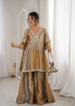 MODERN TWO TONE TISSUE CODING EMBROIDERED & MIRROR WORK LACE WORK TOP PALAZZO WITH BATWA CHIKU