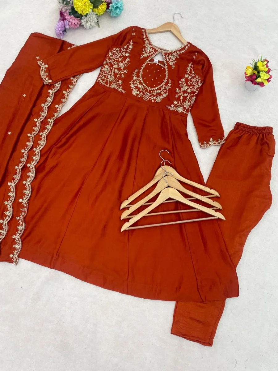MODERN VICHITRA SILK EMBROIDERY WORK TOP BOTTOM WITH DUPATTA FESTIVE WEAR WHOLESALE PRICE ETHNIC GARMENT (1)
