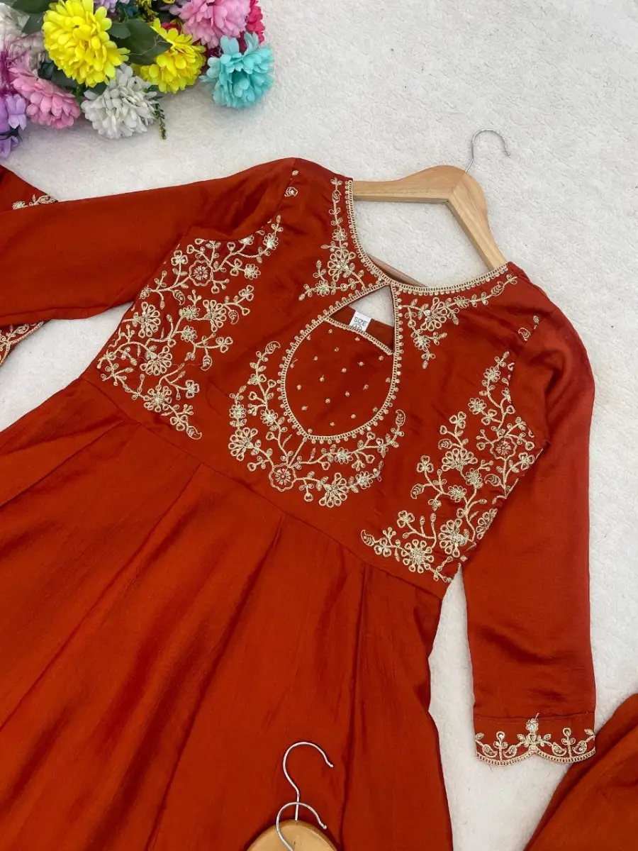 MODERN VICHITRA SILK EMBROIDERY WORK TOP BOTTOM WITH DUPATTA FESTIVE WEAR WHOLESALE PRICE ETHNIC GARMENT (7)