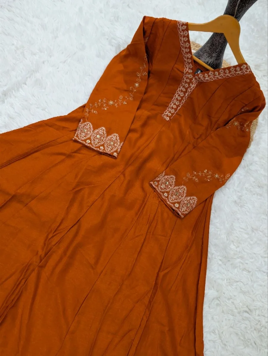 MODERN VICHITRA SILK SEQUENCE CODING EMBROIDERY WORK GOWN BOTTOM WITH DUPATTA FESTIVE WEAR WHOLESALE PRICE ETHNIC GARMENT (1)