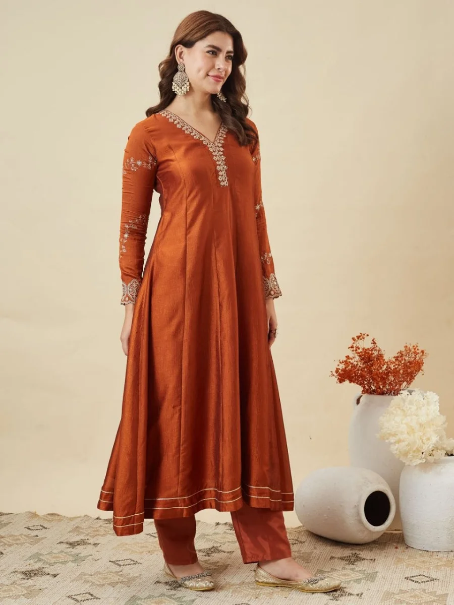 MODERN VICHITRA SILK SEQUENCE CODING EMBROIDERY WORK GOWN BOTTOM WITH DUPATTA FESTIVE WEAR WHOLESALE PRICE ETHNIC GARMENT (2)