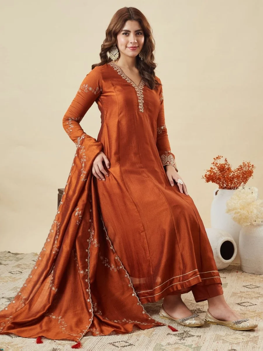 MODERN VICHITRA SILK SEQUENCE CODING EMBROIDERY WORK GOWN BOTTOM WITH DUPATTA FESTIVE WEAR WHOLESALE PRICE ETHNIC GARMENT (3)