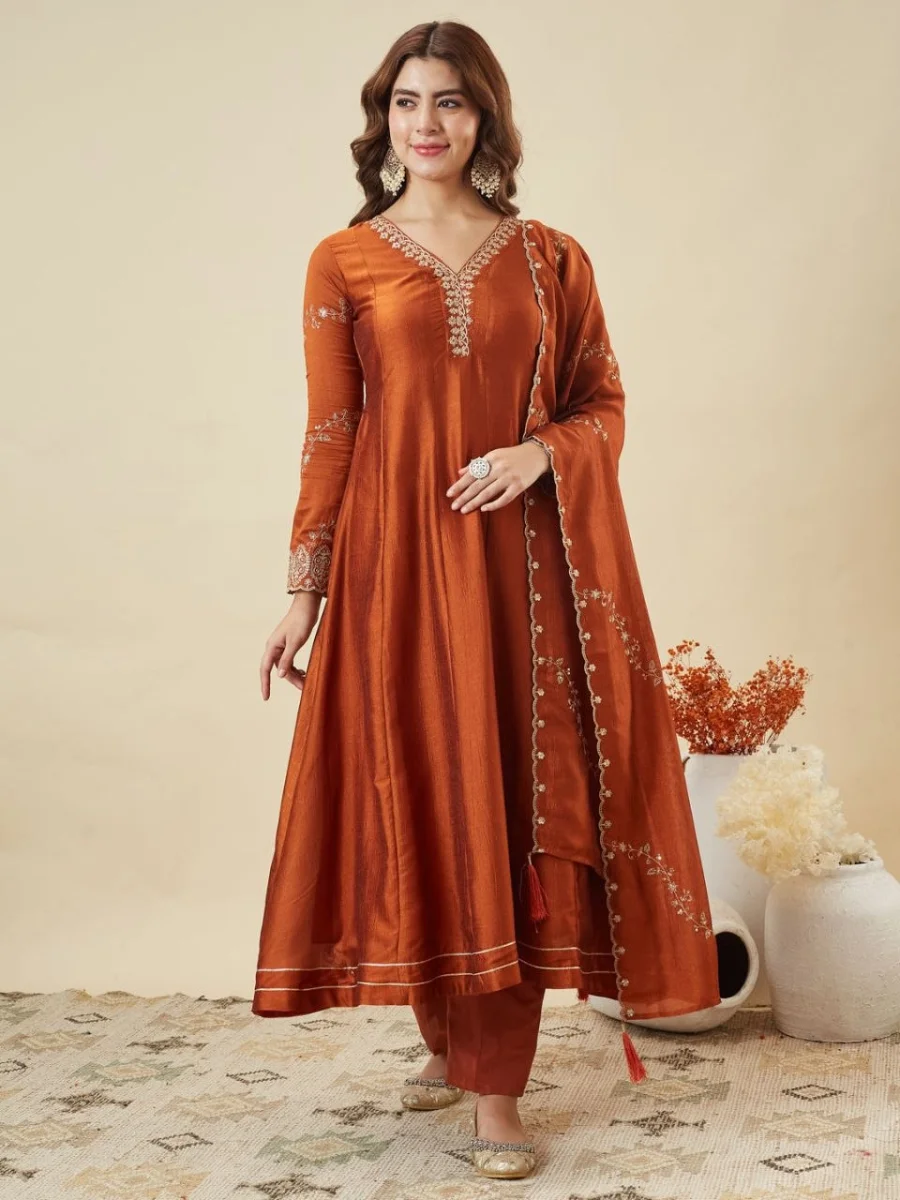 MODERN VICHITRA SILK SEQUENCE CODING EMBROIDERY WORK GOWN BOTTOM WITH DUPATTA FESTIVE WEAR WHOLESALE PRICE ETHNIC GARMENT (6)