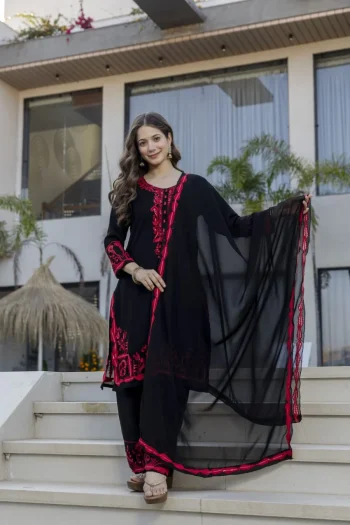 MOST PICKED GEORGETTE EMBROIDERY WORK TOP BOTTOM WITH DUPATTA BLACK