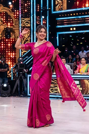 MOST PICKED LICHI SILK JACQUARD WORK SAREE WITH UNSTITCHED BLOUSE PINK