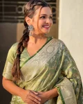 MOST PICKED LICHI SILK JACQUARD WORK SAREE WITH UNSTITCHED BLOUSE WEDDING WEAR WHOLESALE PRICE ETHNIC GARMENT (28)