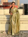 MOST PICKED LICHI SILK JACQUARD WORK SAREE WITH UNSTITCHED BLOUSE GREEN