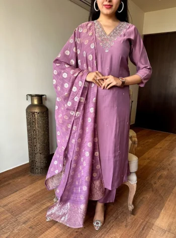 NEW ARRIVAL CHANDERI EMBROIDERY WORK TOP BOTTOM WITH DUPATTA BABY PINK