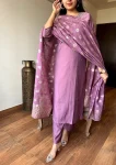 NEW ARRIVAL CHANDERI EMBROIDERY WORK TOP BOTTOM WITH DUPATTA FESTIVE WEAR WHOLESALE PRICE ETHNIC GARMENT (2)