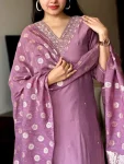 NEW ARRIVAL CHANDERI EMBROIDERY WORK TOP BOTTOM WITH DUPATTA FESTIVE WEAR WHOLESALE PRICE ETHNIC GARMENT (2)
