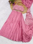 NEW ARRIVAL CHINON SILK MULTI THREAD EMBROIDERY SEQUENCE WITH LACE BORDER WORK READY TO WEAR SAREE WITH STITCHED BLOUSE PARTY WEAR WHOLESALE PRICE ETHNIC GARMENT (3)