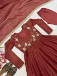 NEW ARRIVAL COSMOS SILK PLAIN ANARKALI GOWN BOTTOM WITH SEMI BEADS 3 MM SEQUENCE EMBROIDERY WORK KOTI AND DUPATTA WEDDING WEAR WHOLESALE PRICE ETHNIC GARMENT (2)