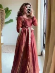 NEW ARRIVAL COSMOS SILK PLAIN ANARKALI GOWN BOTTOM WITH SEMI BEADS 3 MM SEQUENCE EMBROIDERY WORK KOTI AND DUPATTA WEDDING WEAR WHOLESALE PRICE ETHNIC GARMENT (2)
