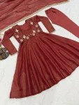 NEW ARRIVAL COSMOS SILK PLAIN ANARKALI GOWN BOTTOM WITH SEMI BEADS 3 MM SEQUENCE EMBROIDERY WORK KOTI AND DUPATTA WEDDING WEAR WHOLESALE PRICE ETHNIC GARMENT (2)