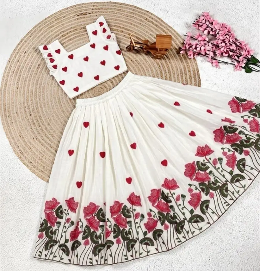 NEW ARRIVAL COTTON GOTA PIN WORK KID'S LEHENGA CHOLI FESTIVE WEAR WHOLESALE PRICE ETHNIC GARMENT (1)