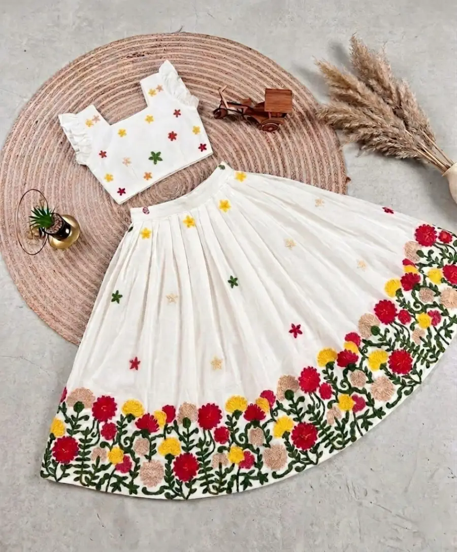 NEW ARRIVAL COTTON GOTA PIN WORK KID'S LEHENGA CHOLI FESTIVE WEAR WHOLESALE PRICE ETHNIC GARMENT (4)
