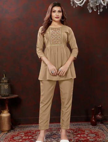 NEW ARRIVAL COTTON HANDWORK CO-ORD SET CHIKU