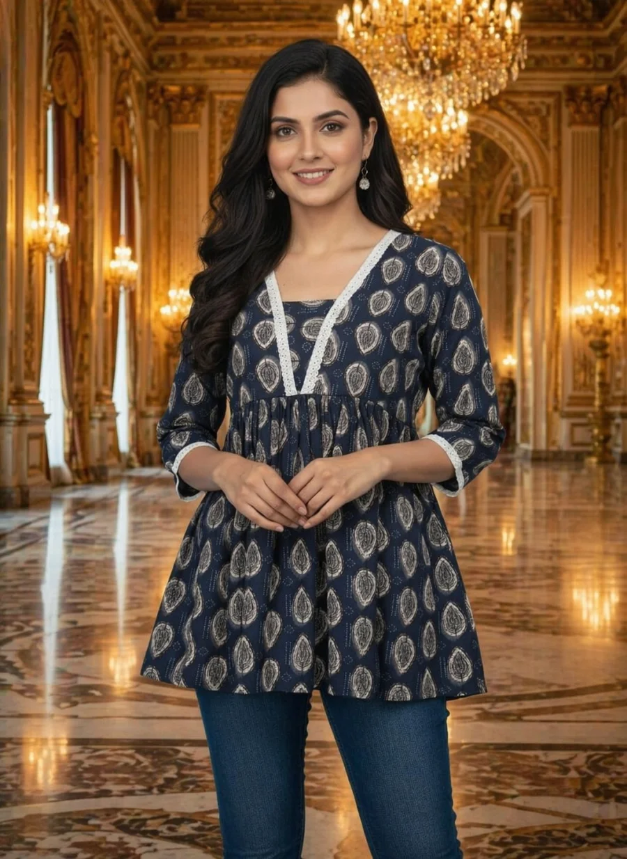 NEW ARRIVAL COTTON PRINTED WITH LACE WORK ONLY TOP DAILY WEAR WHOLESALE PRICE ETHNIC GARMENT (2)