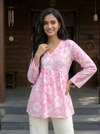 NEW ARRIVAL COTTON PRINTED WORK ONLY TOP BABY PINK