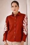 NEW ARRIVAL DHABU COTTON HAND EMBROIDERY BUTTA WORK ONLY TOP GAJARI